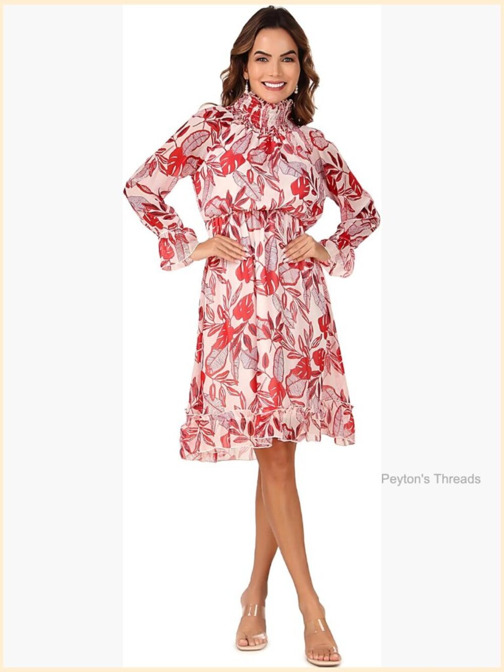 Women's Smocked Floral Midi Chiffon Summer Dress